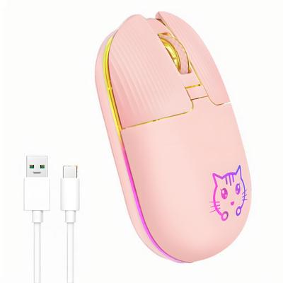 Беспроводная мышь XINGEJU, Перезаряжаемая, RGB, Дизайн с кошкой, 2.4G, Бесшумная, Энергосберегающая, Розовая, Милая, для ЖенщинОфисаИгр, Совместима с