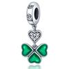925 Sterling Silver Four Leaf Clover Style Green Clear Zircon Heart Lucky Beads Fit Original  Charms Bracelet DIY Jewelry