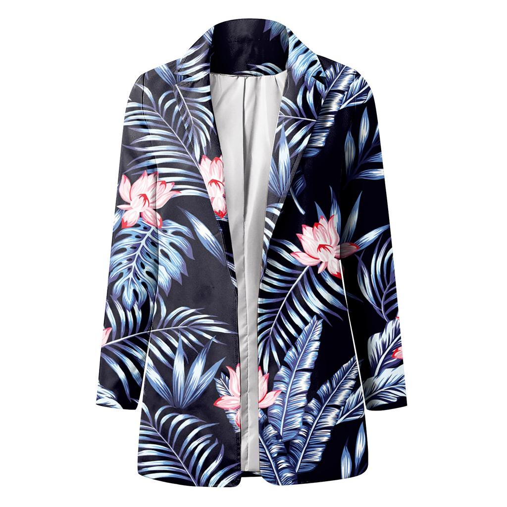 Women's Casual Fashion Print Lapel Long Sleeve Slim Fit Small Button Jacket