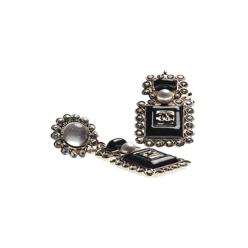 Chanel Серьги-бутылочки для духов с жемчугом и стразами Женские Черные