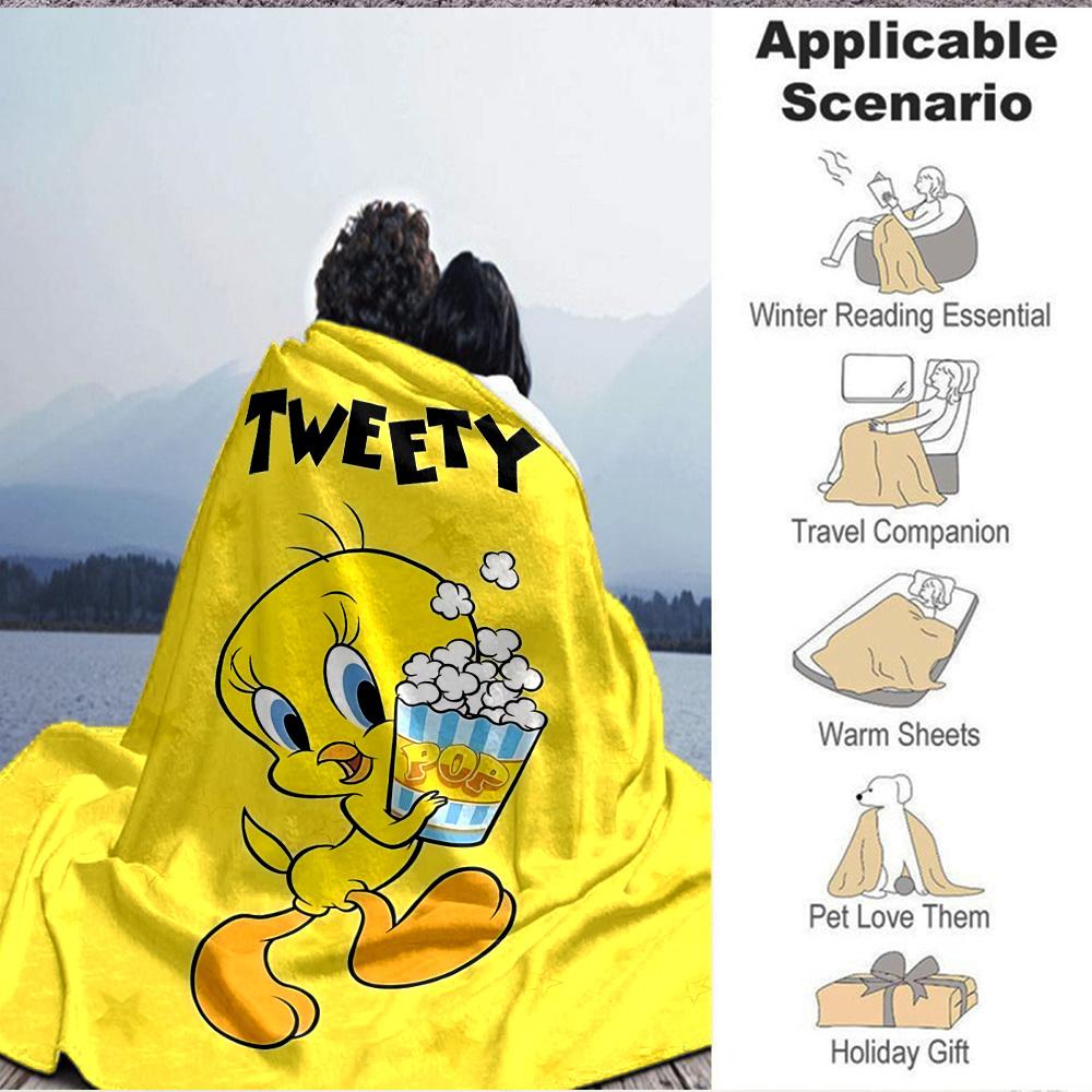 1 шт. Фланелевое одеяло Tweety Looney Tunes, Мягкое, приятное для кожи, с цифровой печатью, Различные размеры в наличии для семьи, друзей, на день рождения, 109