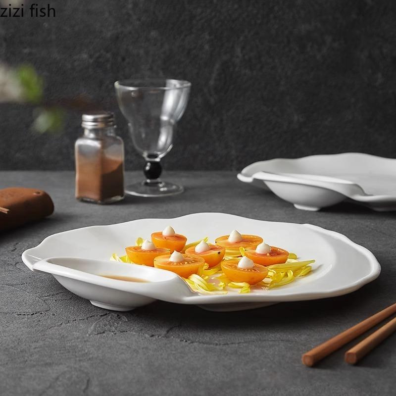 Solid Color Ceramic Shaped Plate Creative Dessert Dim Sum Plate Snack Plate Dumpling Plates Molecular Cuisine Hotel Tableware
