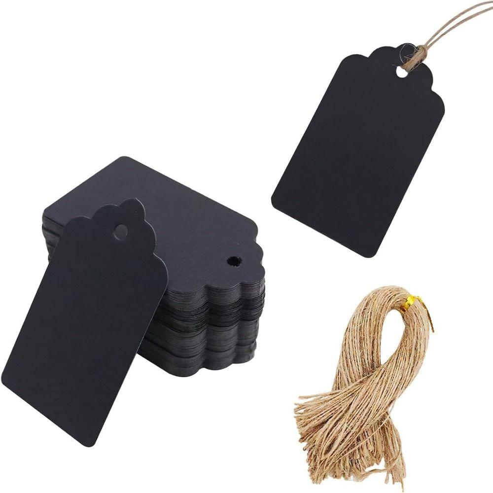 100Pcs Vintage DIY Scallop Label with String Kraft Paper Hang Tags Clothes Packaging