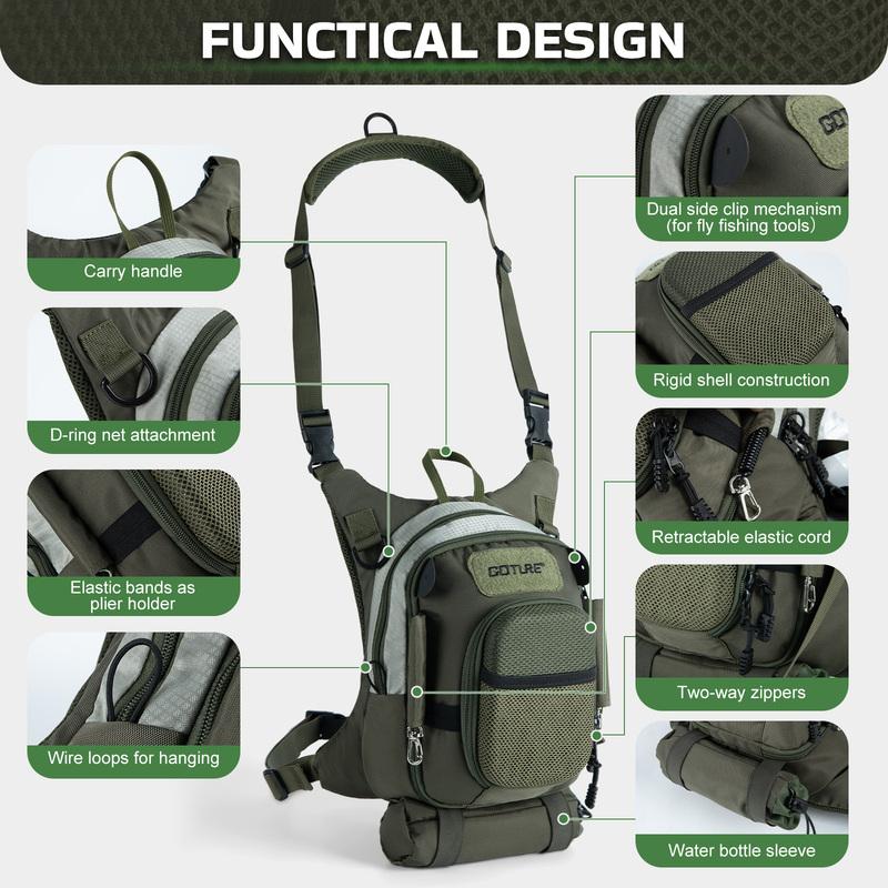 Goture Fly Fishing Chest Pack, Lightweight Chest Pack Tackle Storage Bag, Fly Fishing Bag with Adjustable Padded Waist Strap