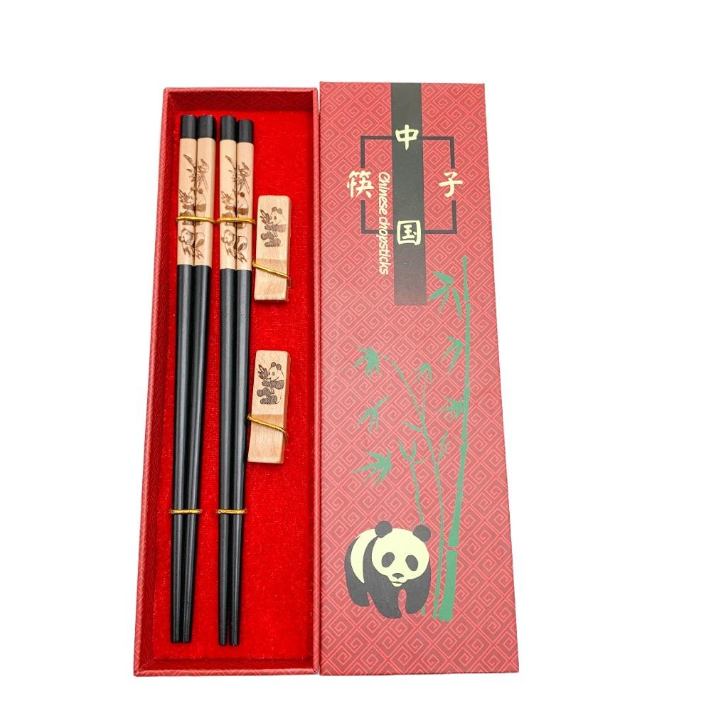 2 Pair With Chopstick Rest Panda Chopsticks Gift Set Non-slip Sushi Chopsticks Noodle