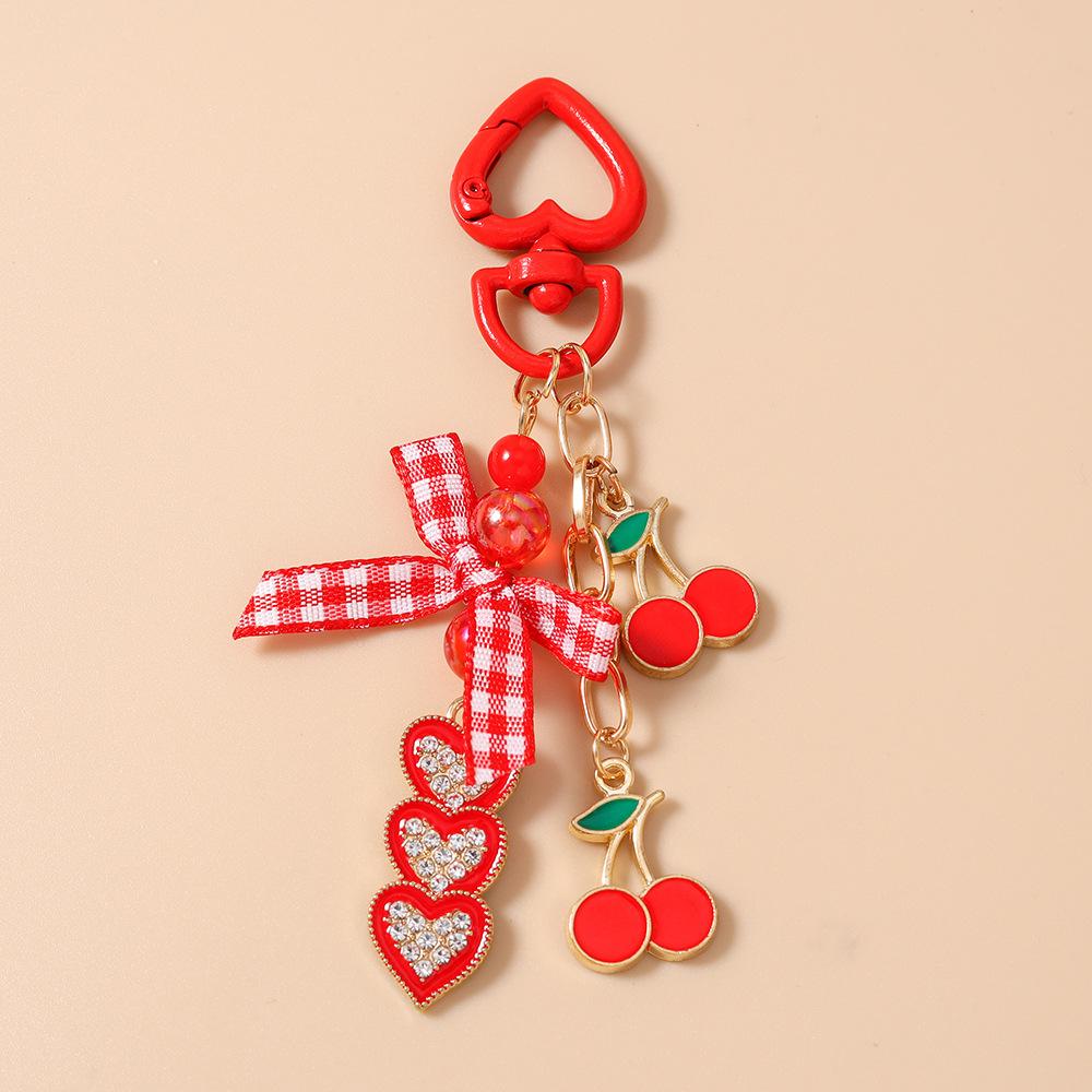 Cherry Heart Keychain Rust-Proof Fruit Keychain Rhinestone Charm Keychain Adorable Fashion Key Accessory For Handbags Purses Car