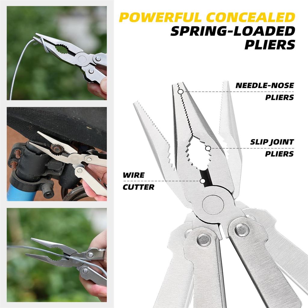 21 In 1 Multifunctional Tool Including Needle Nose Pliers, Pocket Knife, Screwdriver, Bottle And Can Opener With Storage Bag