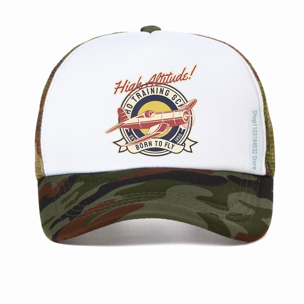 Funny High Altitude BORN TO FLY Vintage Airplane Baseball Cap Unisex Harajuku Summer Fashion Mesh Breathable Trucker Hat