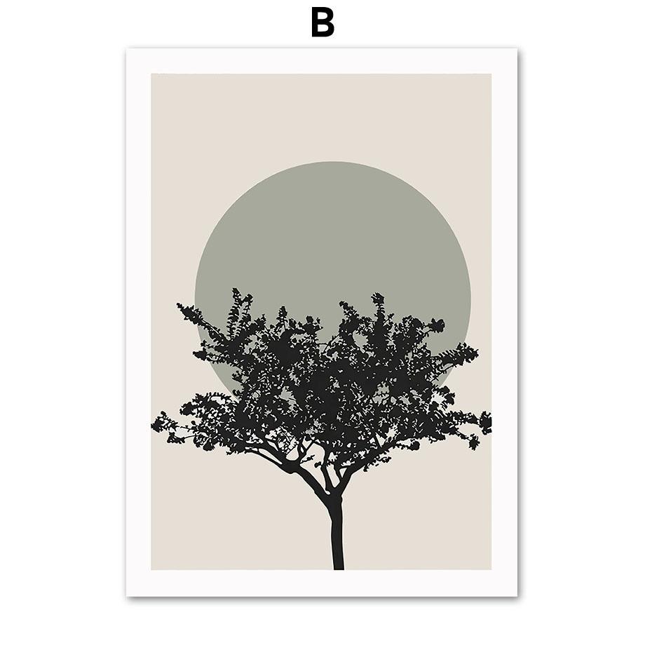 Лунное дерево лист геометрическая кривая линия ботанические современные постеры и принты настенная живопись на холсте Декор фотографии для гостиной