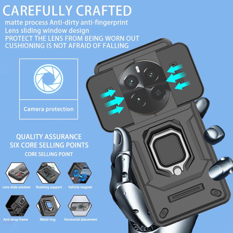 Для Realme 12 Pro Plus 5G Чехол Slide Camera Armor Magnetic Ring Stand Чехол для телефона для OPPO Realme 12 Pro 12 Pro + Plus Задняя крышка