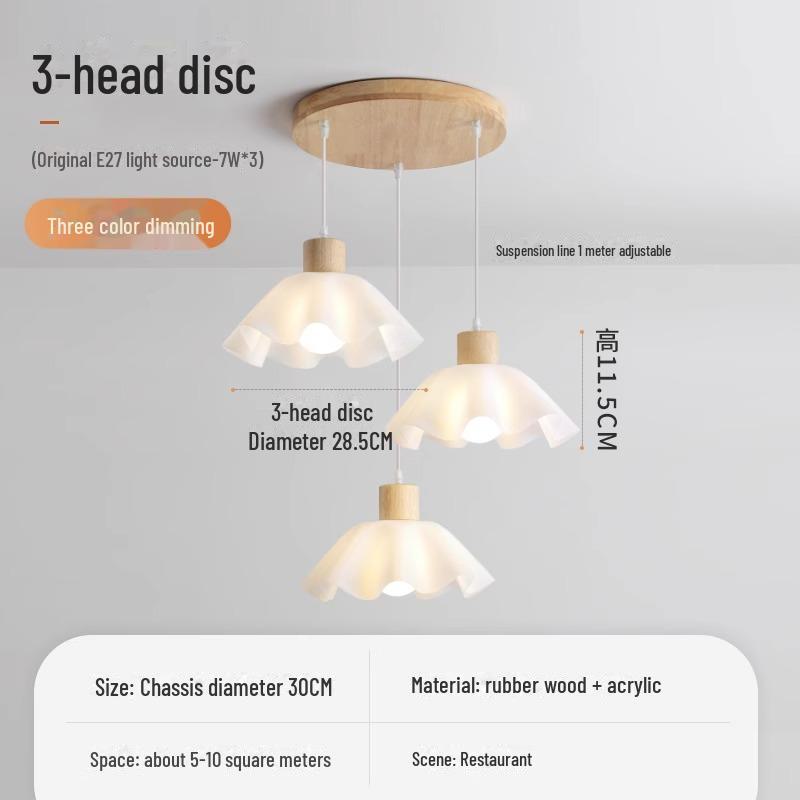 Люстра из дерева в стиле скандинавского японского ваби-саби, прикроватная и обеденная, кремовый цветочный дизайн