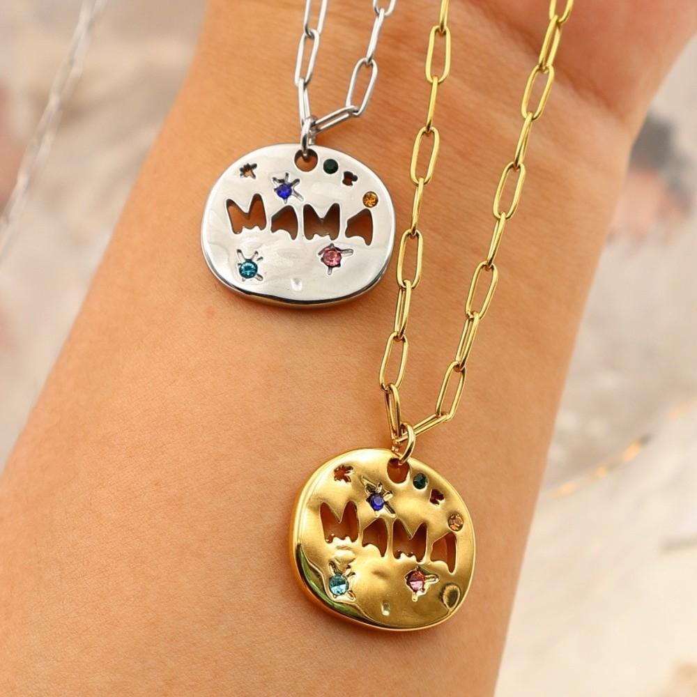 Colorful Full Zircon Guardian Pendant Necklace Stainless Steel Pendant Necklace For Grandma