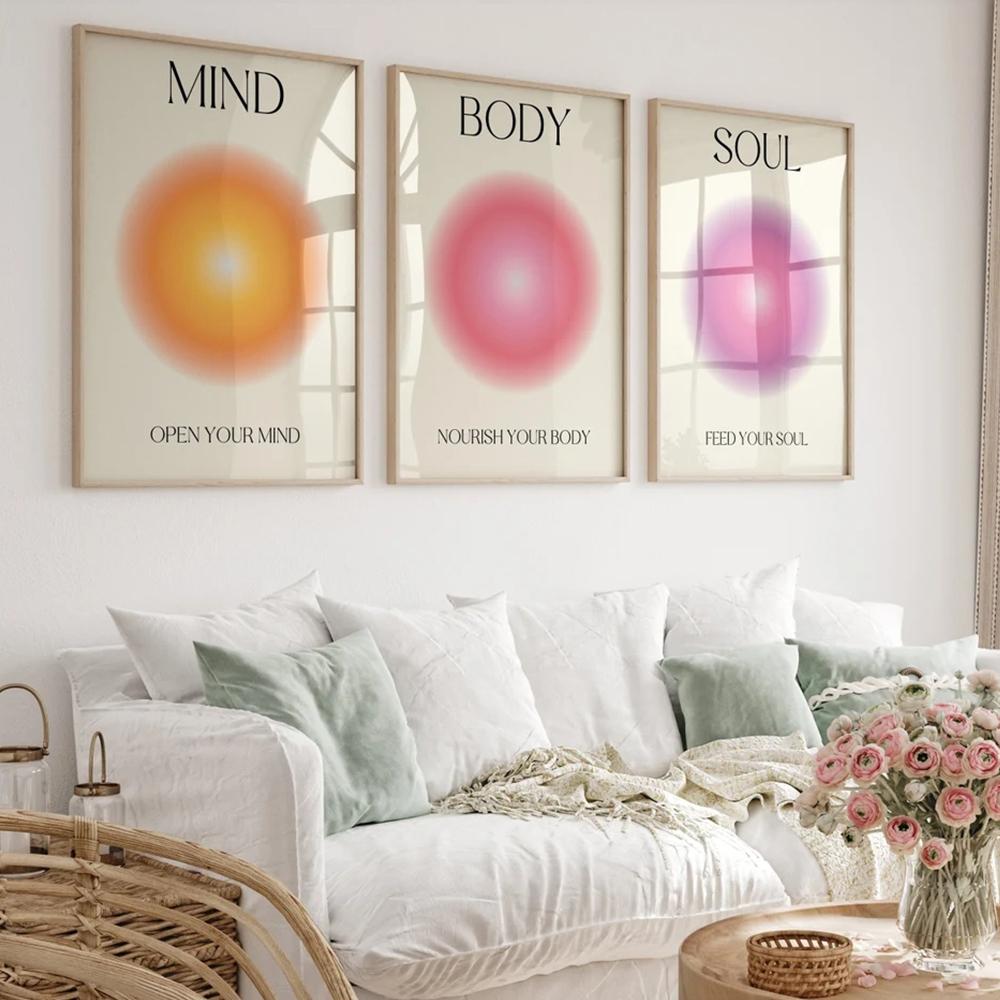 Trendy Motivational Quote Positive Aura Spiritual Grainy Gradient Wall Art Canvas Painting Posters For Living Room Home Decor