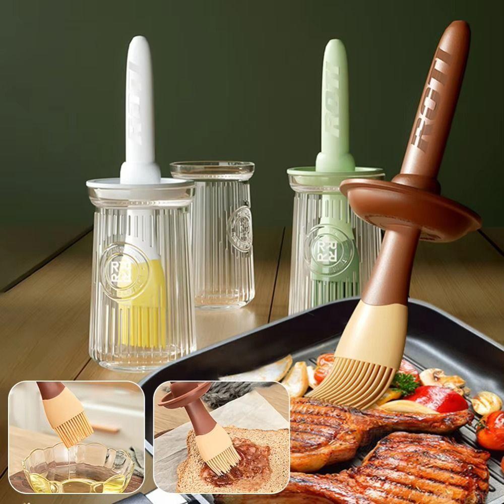 3 In 1 BBQ Oil Brush Heat Resistant Oil Dispenser Bottle with Brush Sauce Applying Brush Cooking