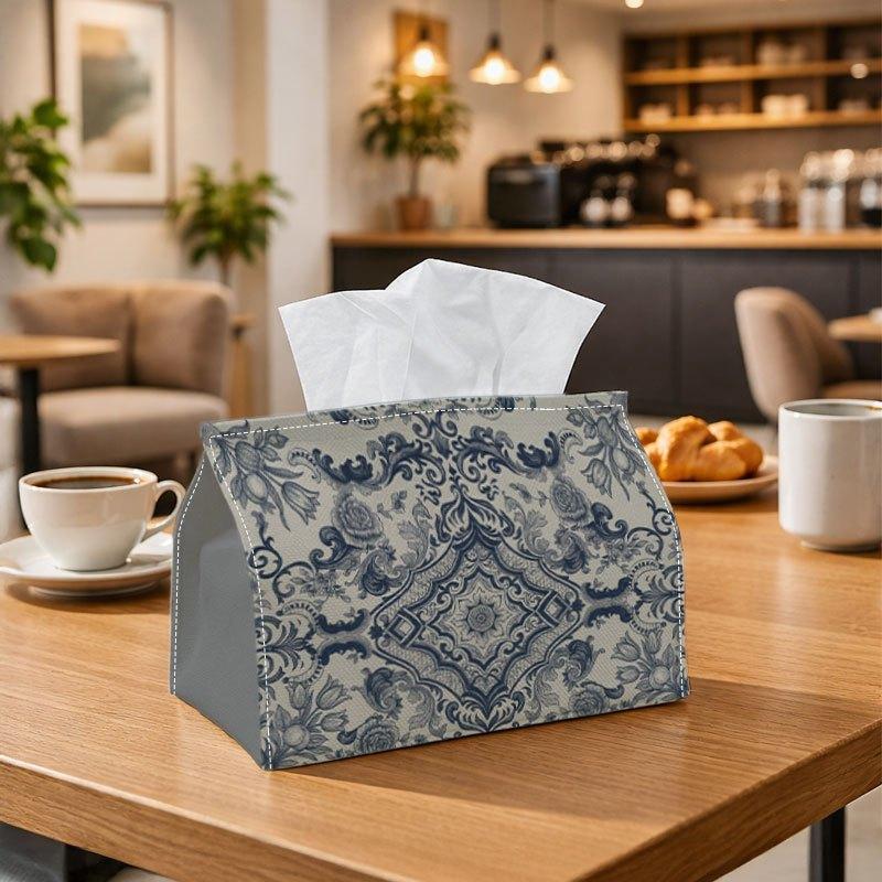 1pc Mediterranean Vintage Tissue Box Multifunctional, Blue Tile Decorative Pattern Suitable for Home, Parties, And Car Decoration. This Decorative Tis