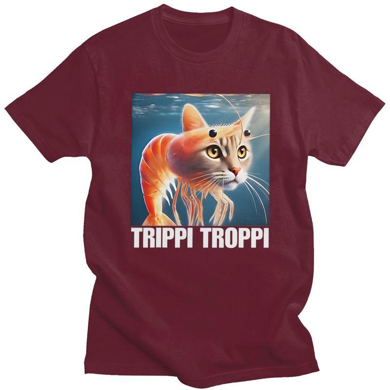 Trippi Troppi Italian Brainrot Cat Fish Meme Tshirt for Men Short Sleeves Tee Shirt Streetwear Summer Pure Cotton Tee Tops