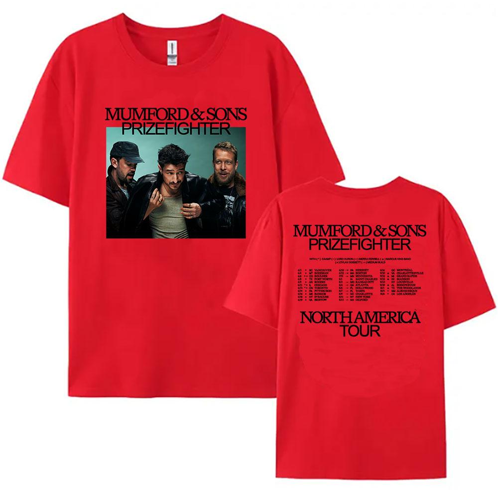 2026 Североамериканский тур Prizefighter Футболка Mumford & Sons Дизайн футболки Круглый вырез Летние хлопковые футболки Печать Мерч