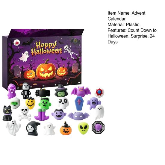 jijijing Halloween Advent Calendar, 24 Days Countdown Calendar with Pcs Slow Rising Squeeze Toys, Scary Collectible Dolls Gifts for Kids, Party Favors