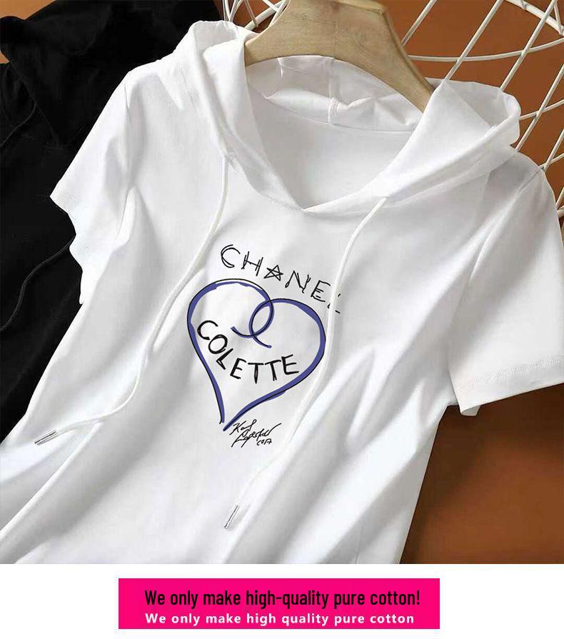 Women's Pure Cotton Loose Fit Hooded T-Shirt - 2025 Korean Style Summer Fashion