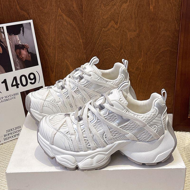 Европейские сетчатые туфли для пап на толстой подошве, женская обувь весны 2025 года, дышащая, с круглым носком, спортивная и любительская обувь