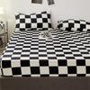 Elastic Band Mattress Cover Checkered Pattern Mattress Protector Fitted Bed Sheet  Single Bed