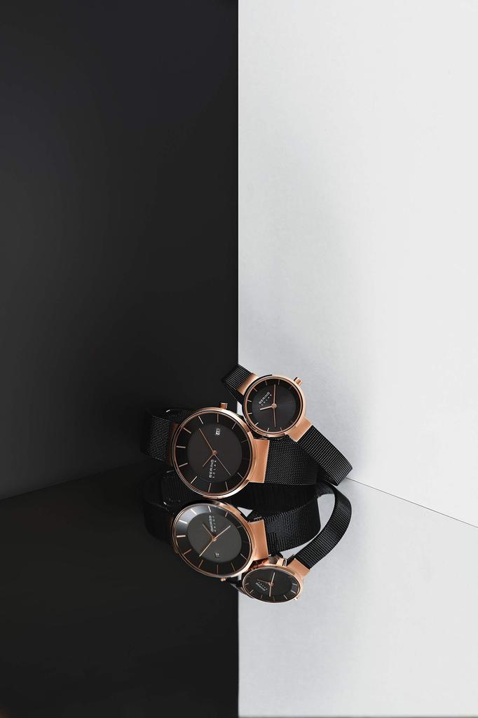 BERING Солнечные Мужские и Женские (унисекс) Черный x Розовое золото Сетчатый ремешок из нержавеющей стали Сапфировое стекло 16439-166 Оригинальный импортный продукт 3 года гарантии