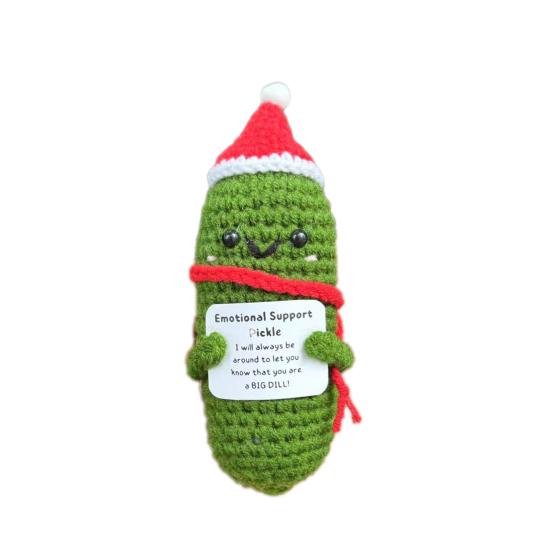 Positive Christmas Crochet Doll with Encouraging Card Emotional Support Handmade Knitting Santa Hat Potato Pickle Decoration Ornament Stress