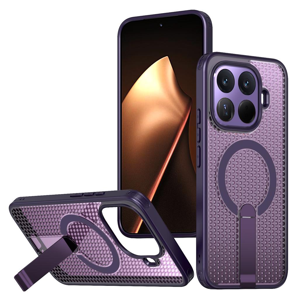 Магнитный Бронированный Чехол Для Телефона Для Xiaomi 15T Pro 14T 17 Pro 17Pro Max Дизайн с Отверстиями Металлическая Подставка Каркас из ТПУ Акриловая Пластиковая Задняя Крышка