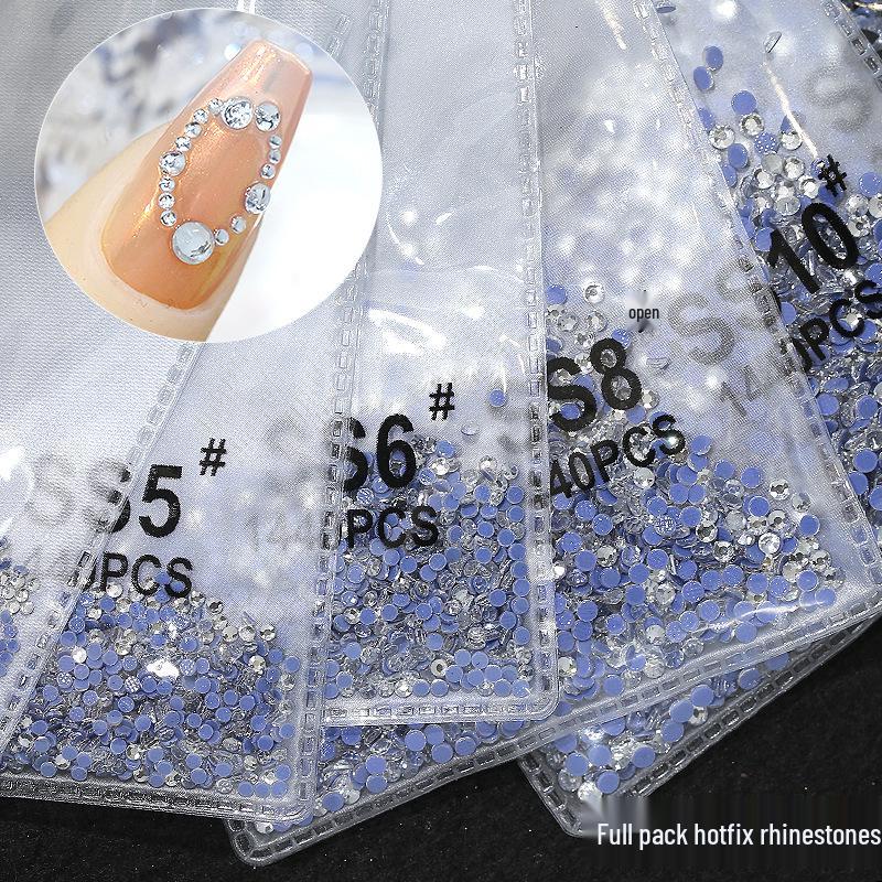 Nail Art Rhinestones Set: 1440pcs Hotfix White Round Flat Back Stones for Nail Decoration.