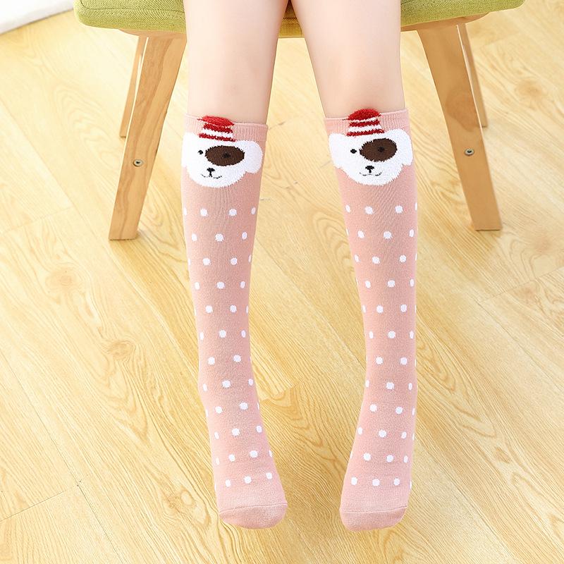 Girls' Cute Cartoon Cotton Knee-High Socks - Japanese Style for Spring & Autumn