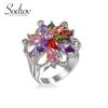 Ювелирные изделия SODROV с радужными кристаллами, цветные кольца с цветком циркона для женщин