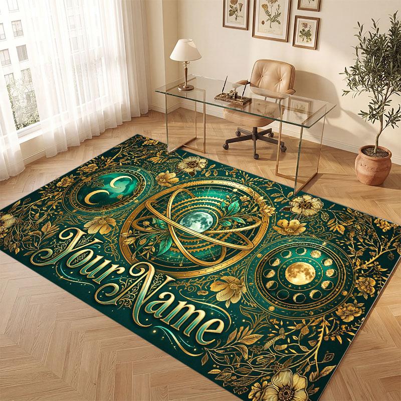 Floral Garden Theme Crystal Velvet Floor Rug Personalized Custom Name Text Warm Carpet Home Decoration