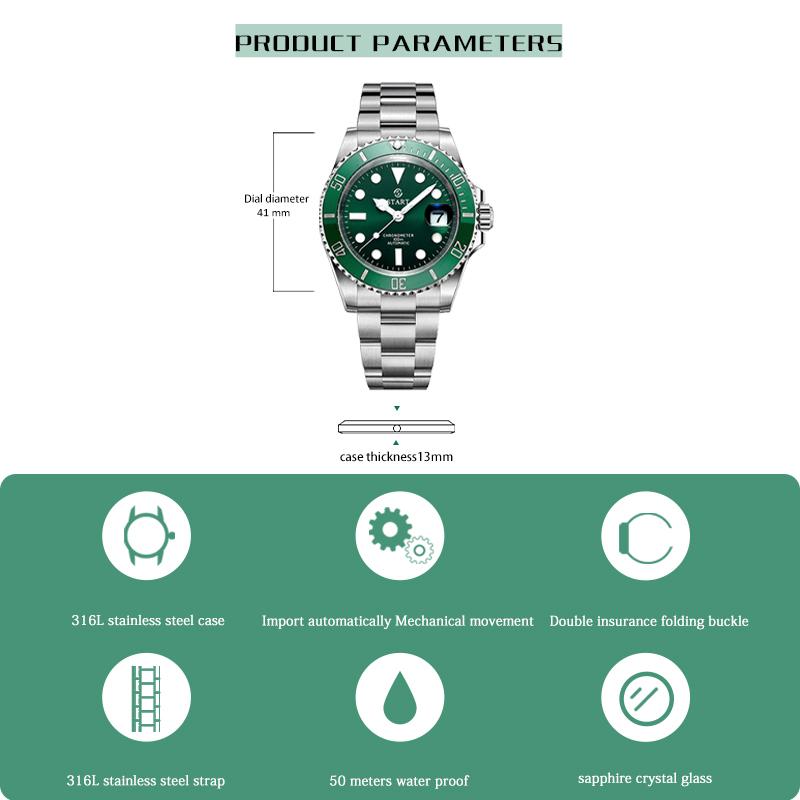 Start Мужские часы для дайвинга, официальные аутентичные металлические мужские часы, светящиеся водонепроницаемые автоматические механические часы с функцией даты