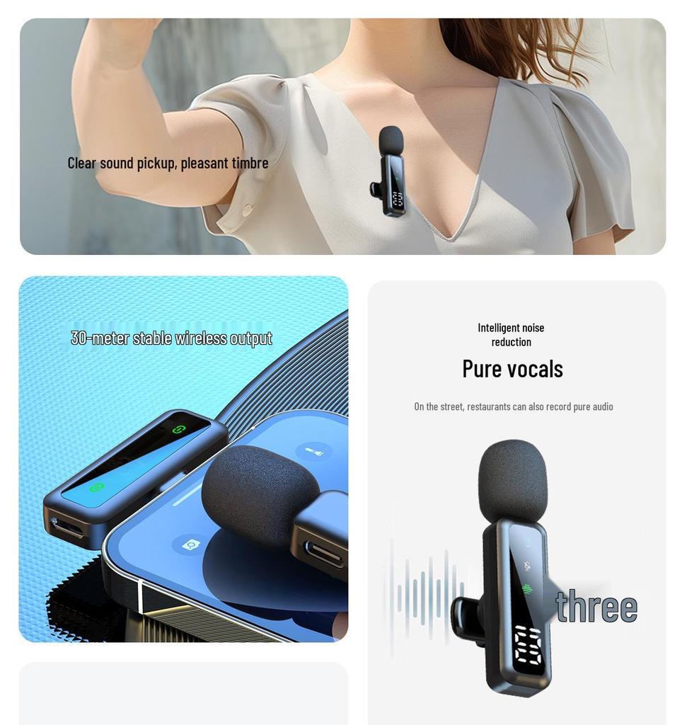 Cross-border Wireless Lavalier Microphone: Noise-Reducing Mini Mic with Digital Display for Video & Audio Recording.