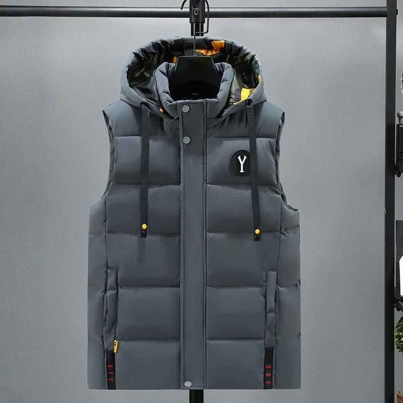 Men's Vest Jacket, Thick Cotton Waistcoat, Warm Vest, Trendy Loose Outer Wear, Fashionable and Handsome Hooded Vest