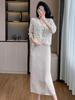 Women's White Satin Two-Piece Dress with Frog Button - Modern Chinese Style