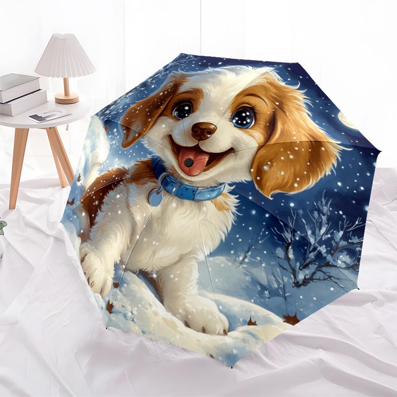 0106 Snowflake Dog pattern, automatic folding umbrella, portable and foldable design, 8 ribs, a Christmas or birthday gift.