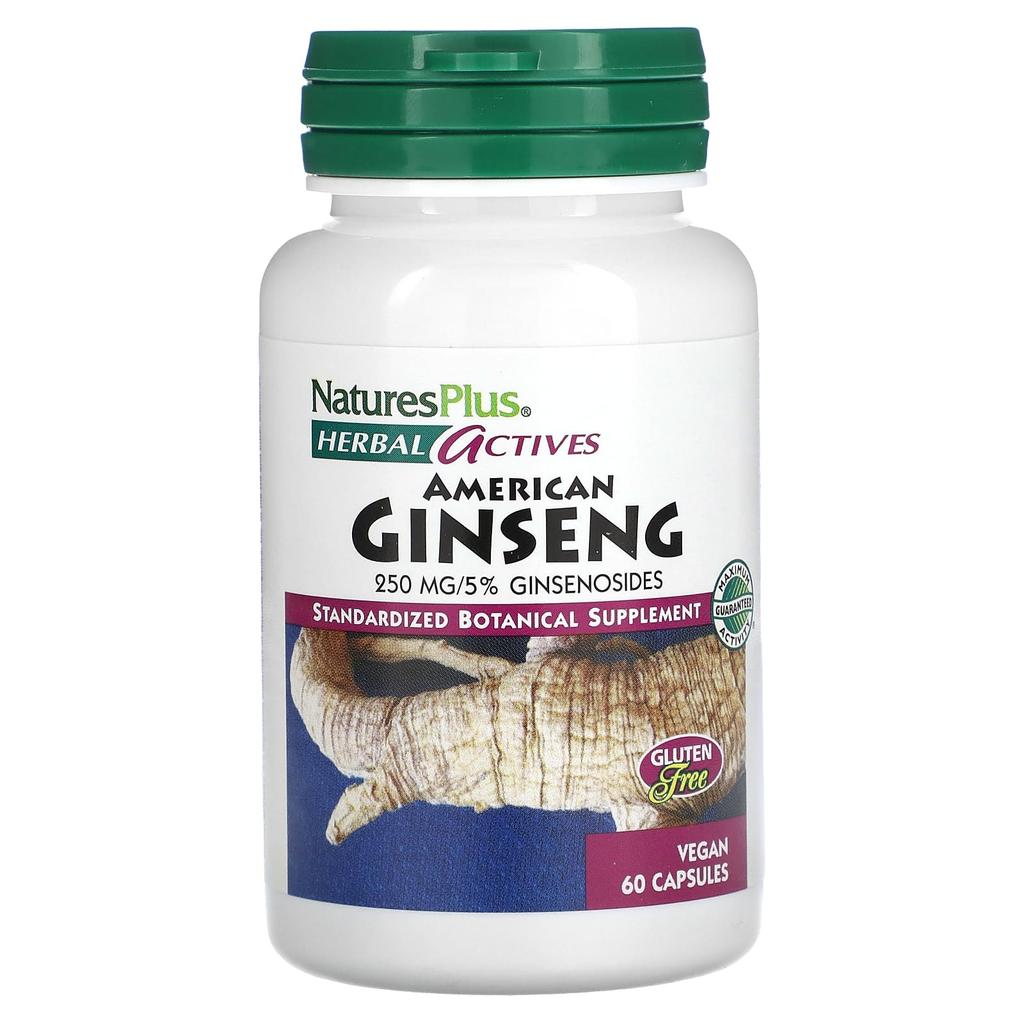 NaturesPlus, Herbal Active, Американский женьшень, 250 мг, 60 вегетарианских капсул