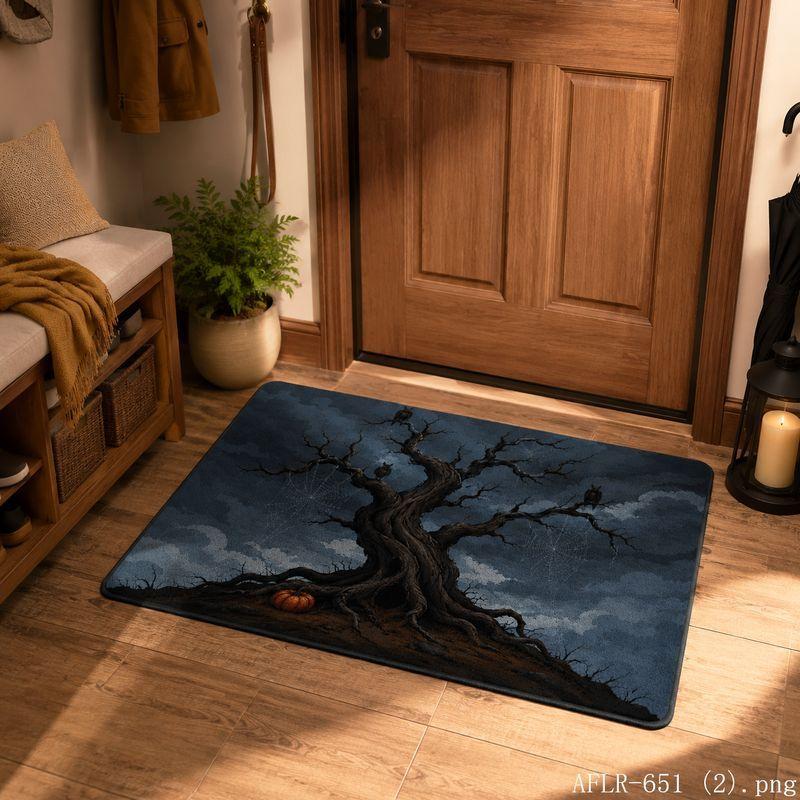 VIKAMA Thriller Halloween Bat Moon Withered Tree Door Mat Gothic Style Carpet Anti slip Entry Floor Mat Entrance Home Decoration