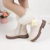 Children Casual Boots for Medium Big Girls Warm Thermal Boots Fluffy Plush Hairy with Flower Princess Sweet Kids Rubber Boots