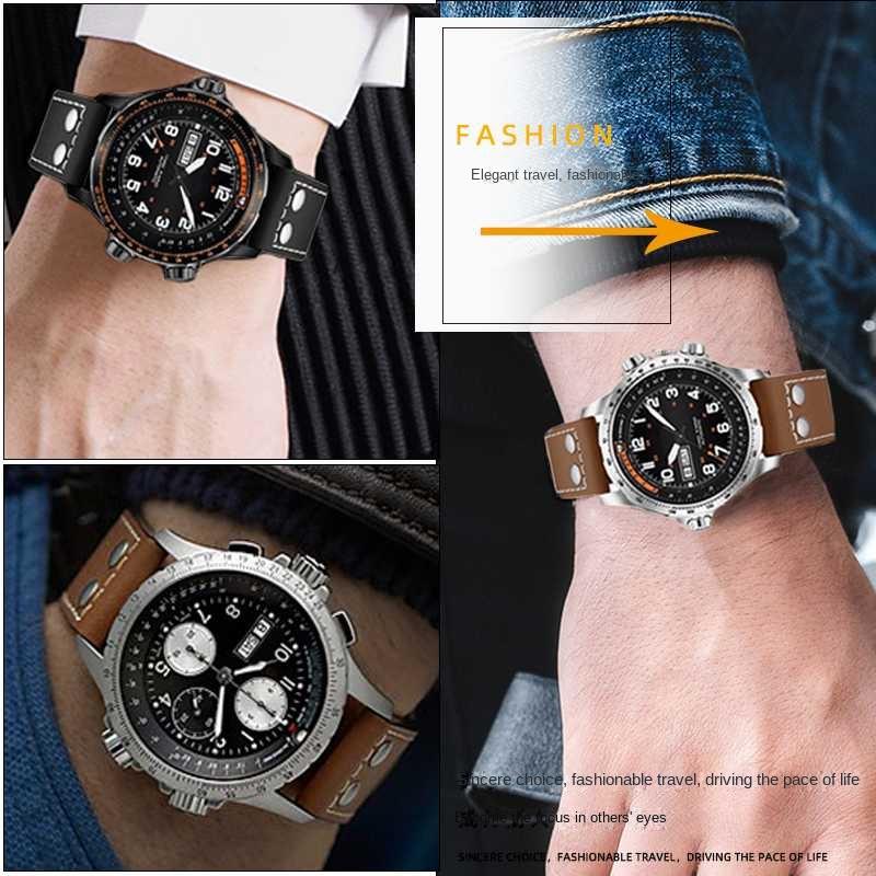 20 мм 22 мм Кожаный Ремешок для Часов Hamilton Khaki Aviation Field Series Мужской Ремешок для Часов Браслет с Заклепками Коричневый