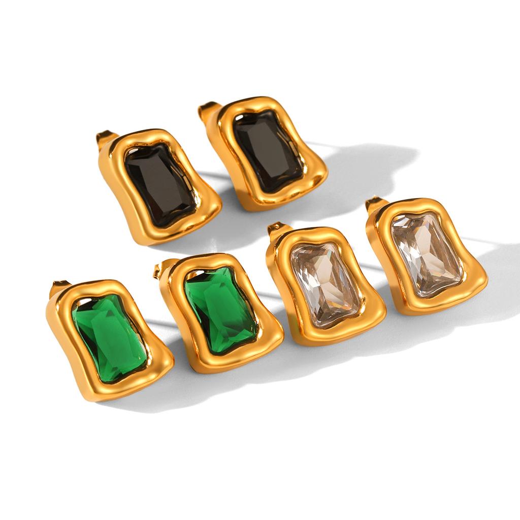 Stainless steel earrings, light luxury high-end zircon stud earrings, unique versatile titanium steel non-fading ear jewelry