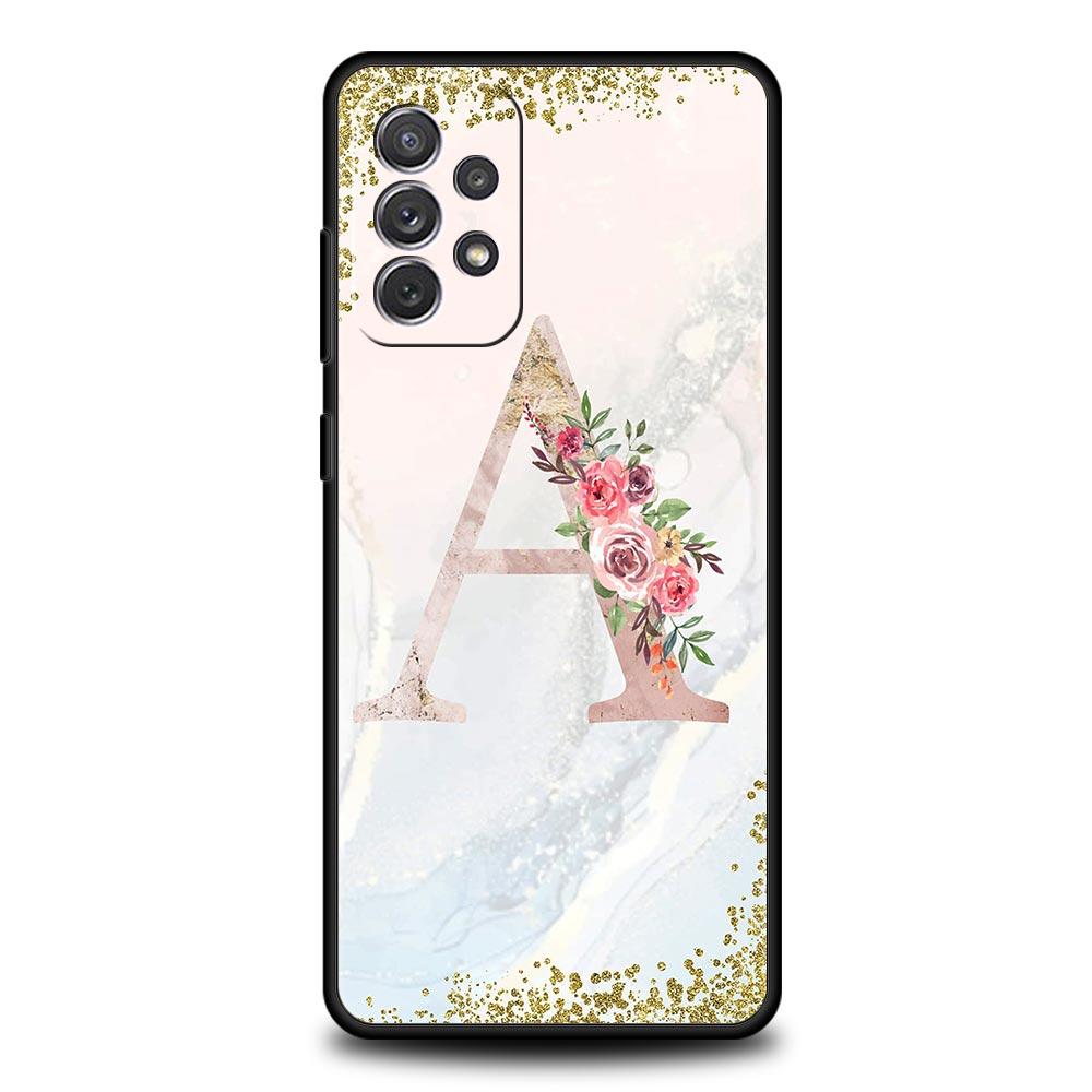 Цветы Буква Чехол для телефона для Samsung Galaxy A17 A07 A55 A35 A25 A15 A05s A33 5G A31 A23 A21s A13 A41 A73 A53 A51 A71 A03s Обложка