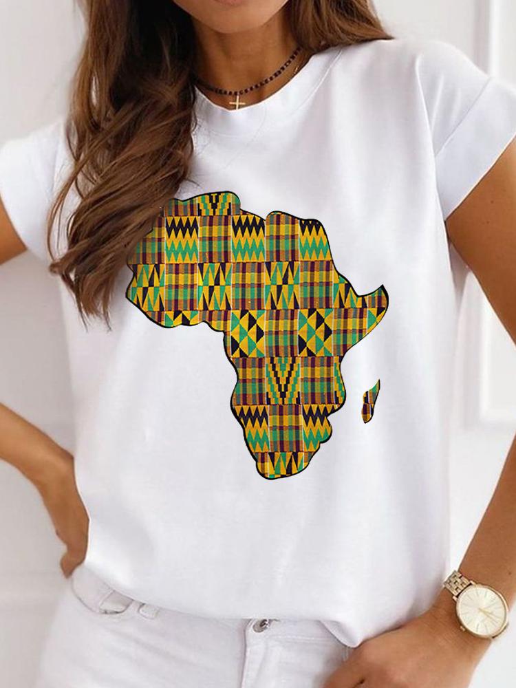 New Unisex's African-Style Casual Short-Sleeve T-Shirt, Loose-Fit Round-Neck Summer White T-Shirt, Printed Unisex's T-Shirt