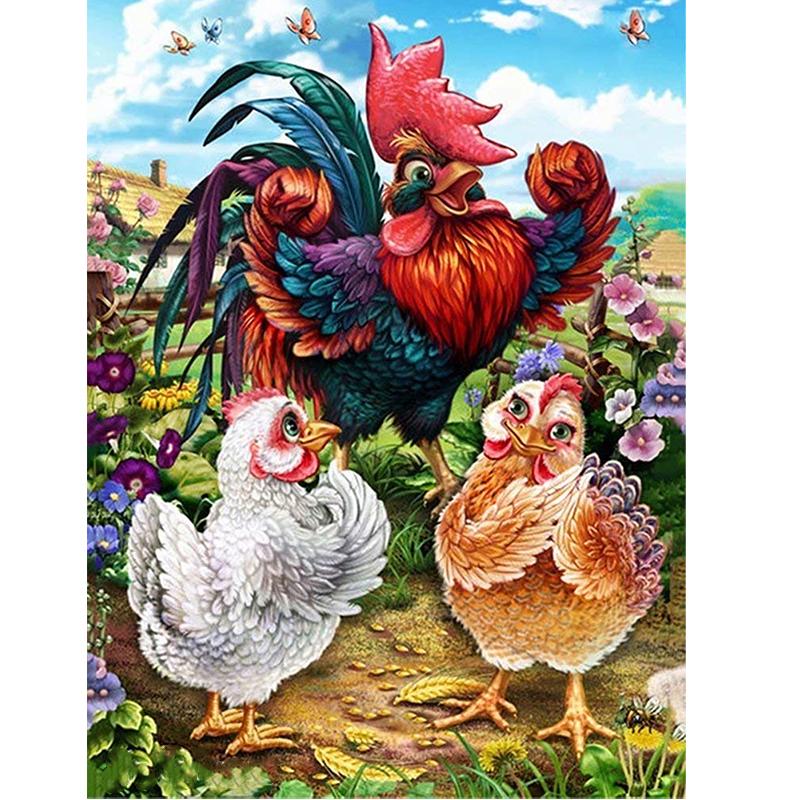 Цыплята DIY 5D алмазная живопись животное курица петух полный круглый смолы Алмазная вышивка мозаика изображение горный хрусталь домашний декор