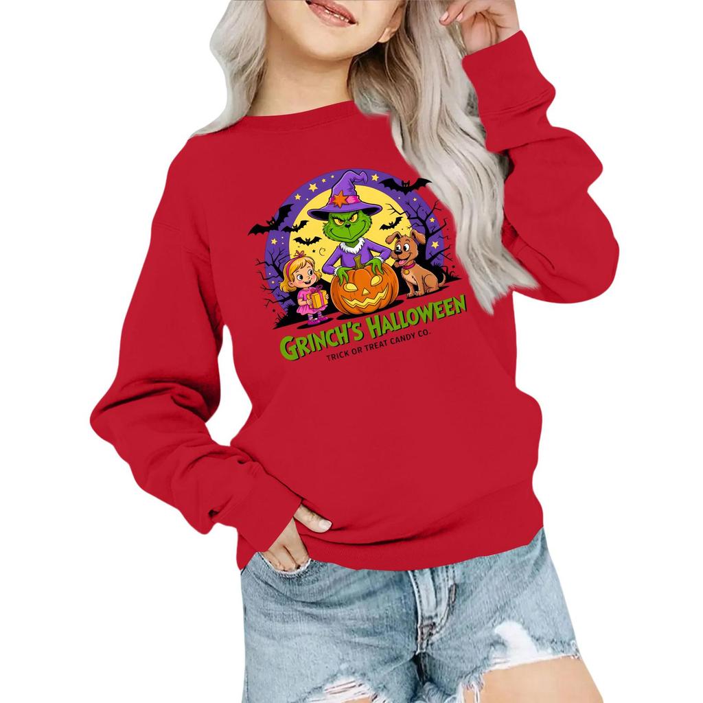 Kids' Fashion Loose-Fit Casual Long-Sleeve Christmas Print Oversized Crewneck Sweatshirt