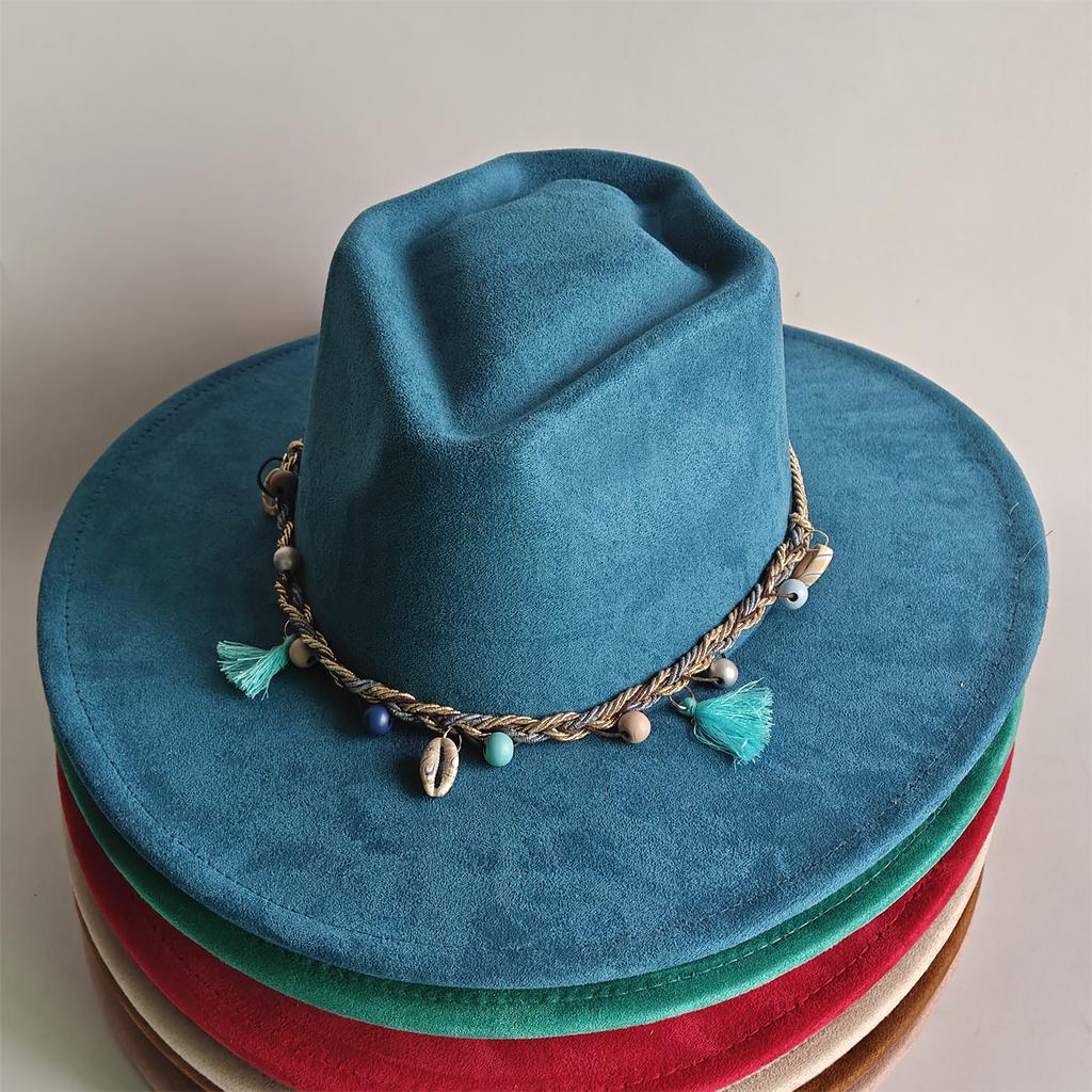 Retro Arrow Top Vegan Suede Hat 9Cm Wide Brim Fedora Hat For Women Men Bohemian Style Panama Hat Rancher Hat