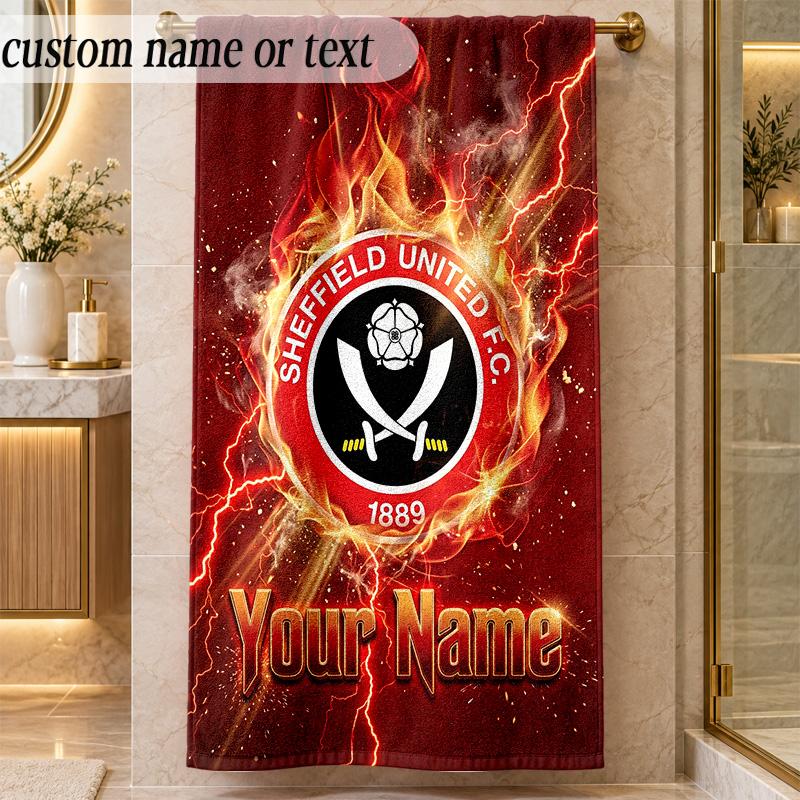Beach TowelSheffield United FC Custom Name Text Personalized Soft Towel for Beach Pool Indoor Home Decor Gift