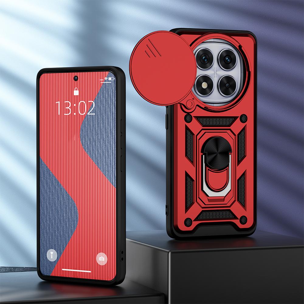 KEYSION Shockproof Case for Redmi Note 14 Pro + 5G 14 5G Slide Camera Protection Ring Stand Phone Back Cover for Xiaomi POCO X7