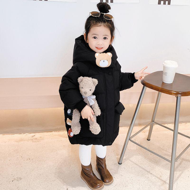 Girls' Winter Mid-Length Down Jacket: Fashionable, Thickened Cotton Coat for Baby Girls and Children.